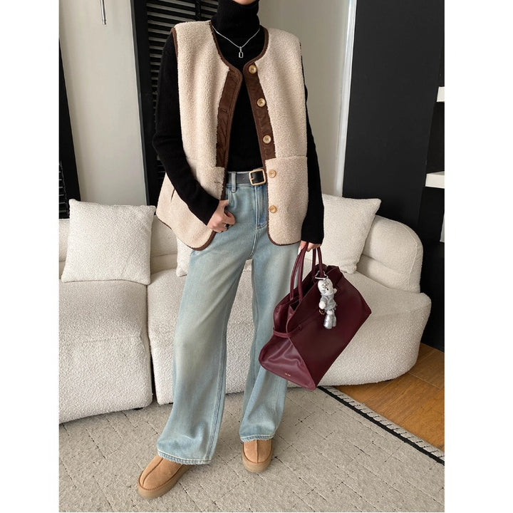 Damen Fleece-Weste mit Knopfdetails und hohem Kragen Drune