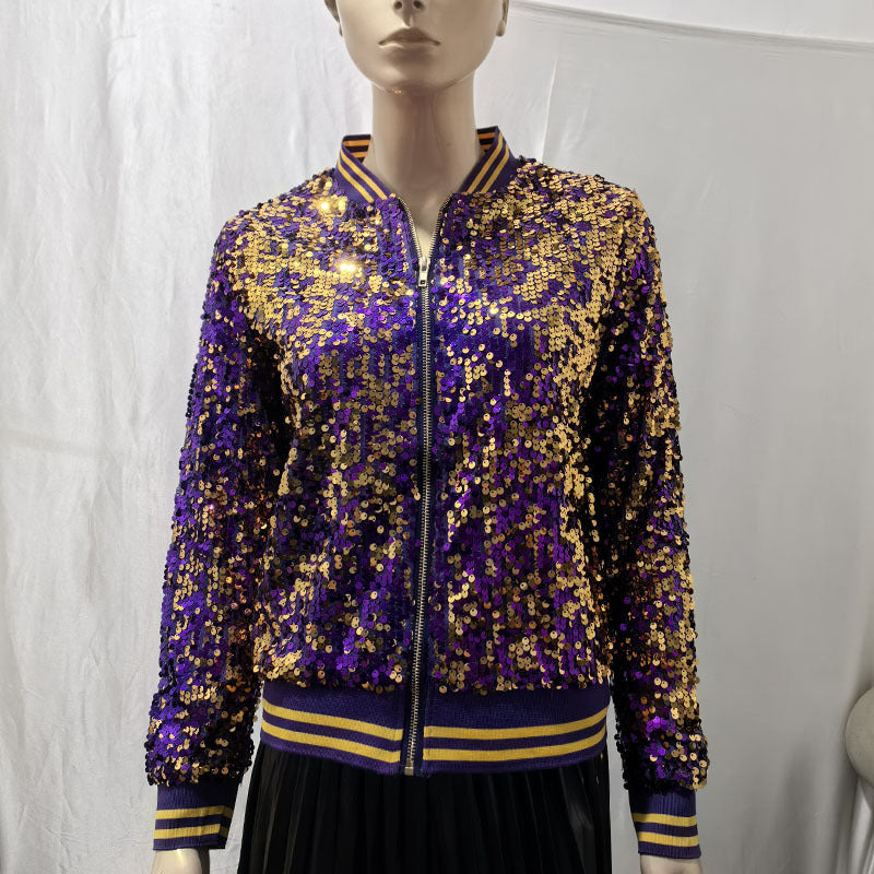Damen Glitzernde Bomberjacke mit sportlichen Strickdetails Drune