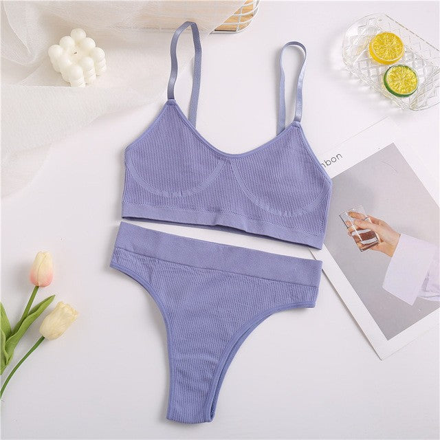 Damen Unterwäsche-Set aus bequemem, elastischem Material mit elegantem Rippen-Design Drune