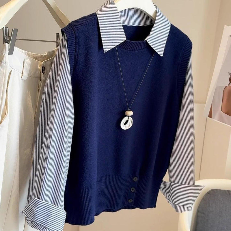 Damen gehobener Pullover mit Hemdkragen Drune