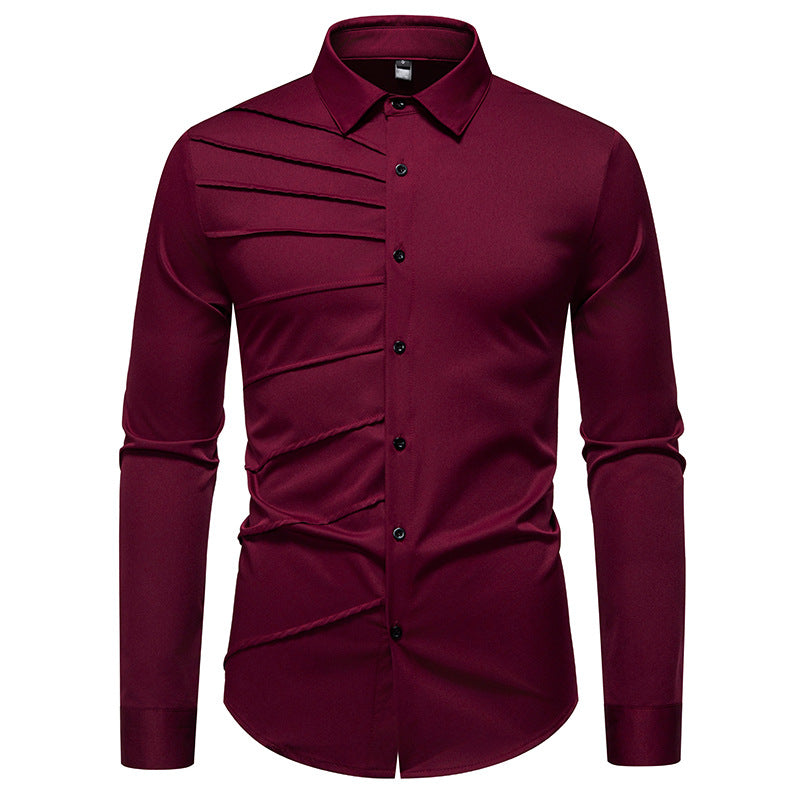 Herren Tailliertes Business-Hemd mit diagonalem Zierfalten-Design Drune
