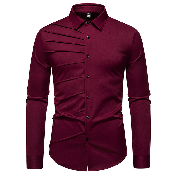Herren Tailliertes Business-Hemd mit diagonalem Zierfalten-Design Drune