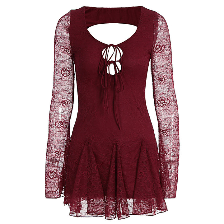 Damen Spitzenkleid mit Cut-Outs und langen Ärmeln Drune