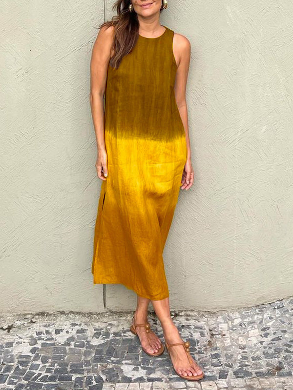 Drune | Lässiges Baumwoll-Leinen Ärmelloses Gradient-Kleid