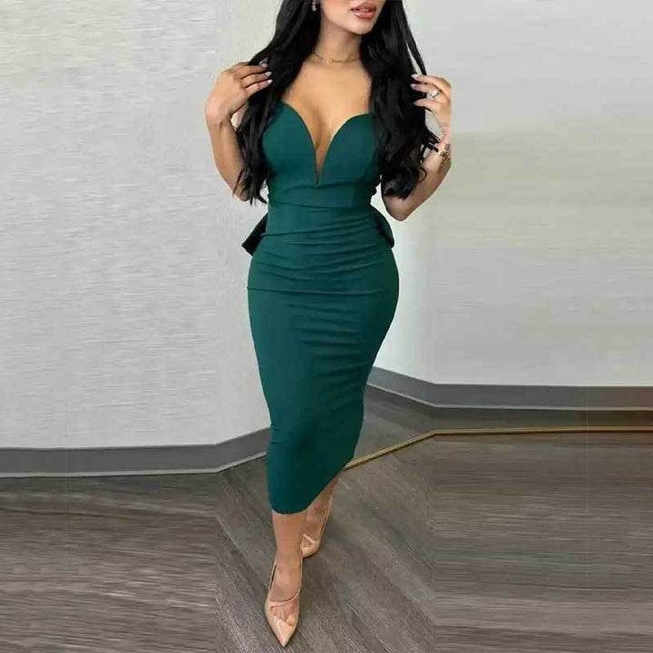 Damen Elegantes Abendkleid mit tiefem V-Ausschnitt und figurbetontem Schnitt Drune