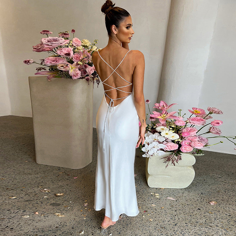 Damen Elegantes Maxikleid mit raffiniertem Schlitz und verführerischen Spaghettiträgern Drune