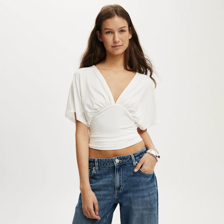 Damen elegantes Oberteil mit lässigem Schnitt und modischem V-Ausschnitt Drune