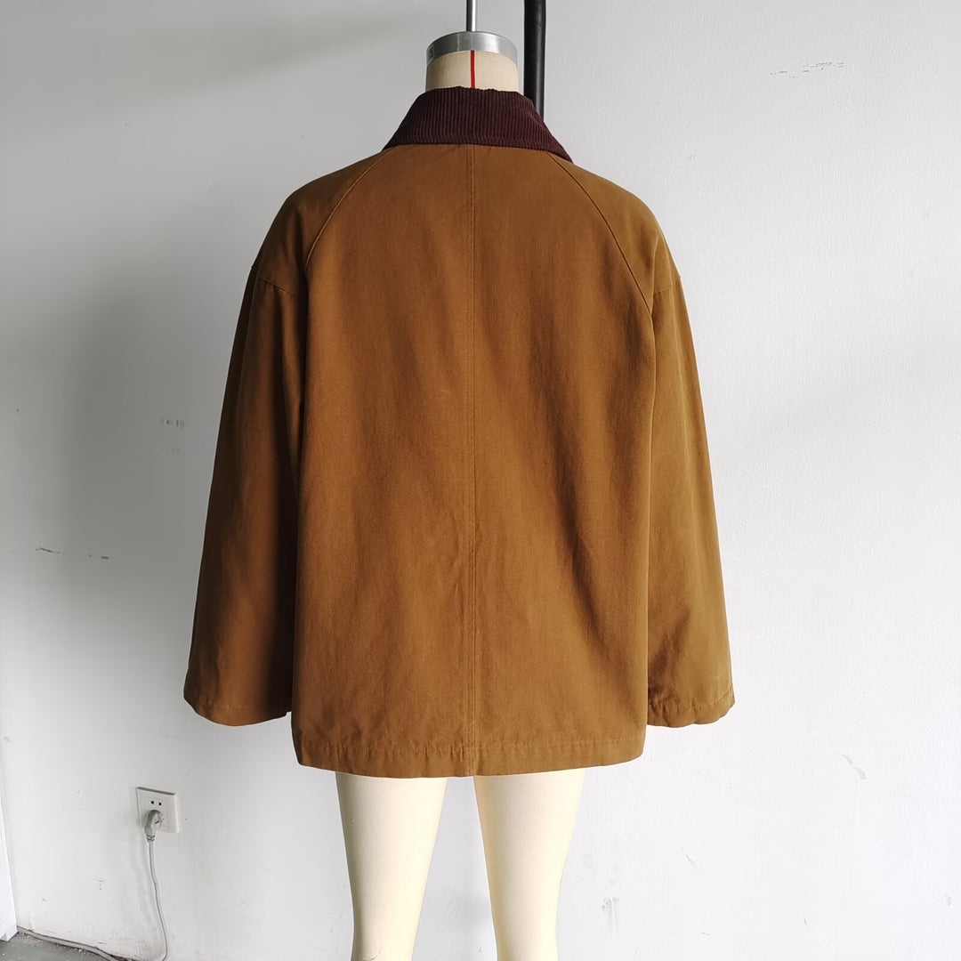 Damen nan kurze Canvasjacke mit Cordkragen und dekorativen Knebelverschlüssen Drune