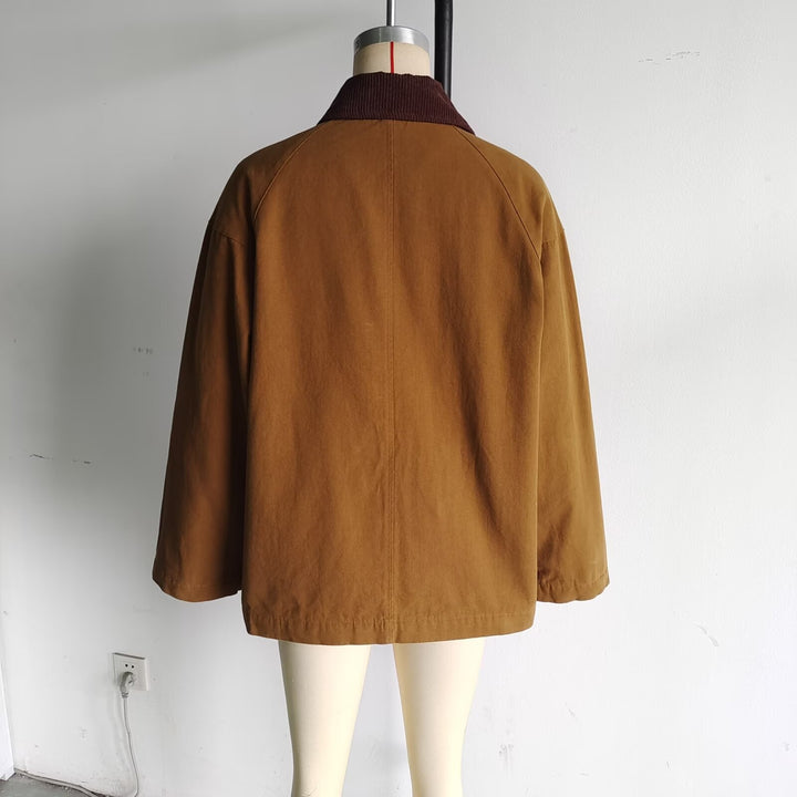 Damen nan kurze Canvasjacke mit Cordkragen und dekorativen Knebelverschlüssen Drune