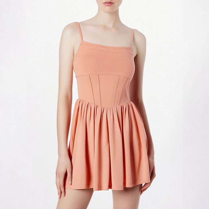 Damen schickes Sommerkleid mit Trägern und Falten Drune
