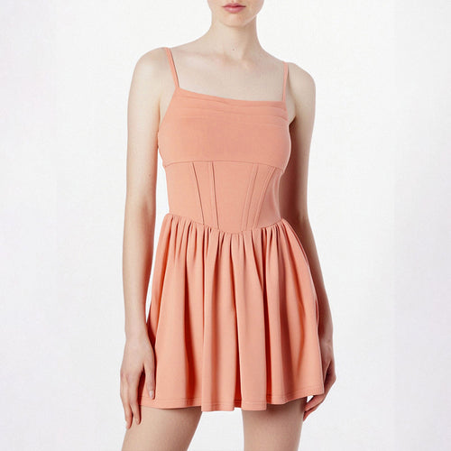 Damen schickes Sommerkleid mit Trägern und Falten Drune