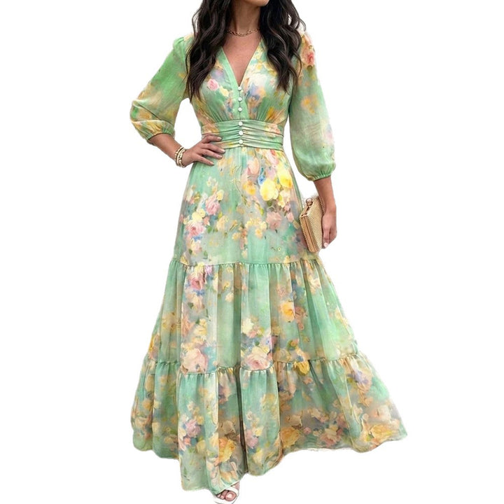 Damen Maxikleid mit Wickeloptik, V-Ausschnitt und geraffter Taillenpartie Drune