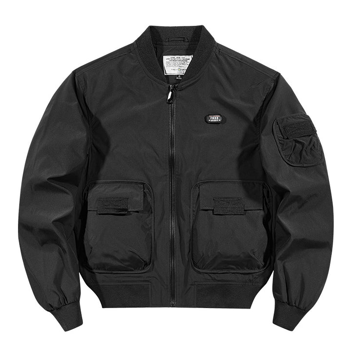 Herren  leichte matte Nylon Flug Bomberjacke mit übergroßen Klappen-Pattentaschen Drune