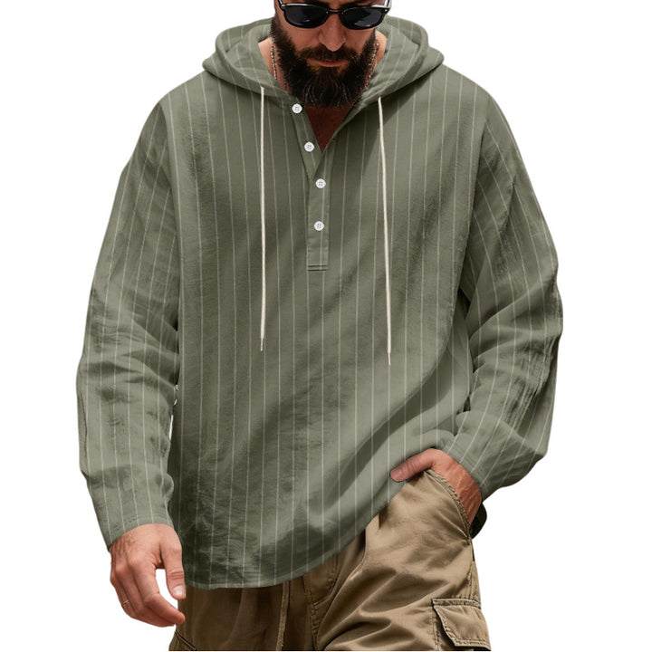 Herren Lässiges Kapuzen-Henleyshirt mit feinen Nadelstreifen und Knopfleiste Drune