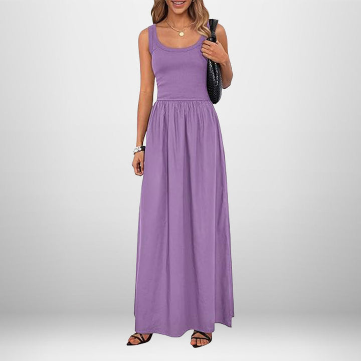 Damen Maxikleid mit weichem Baumwollstoff und elastischem Taillenschnitt Drune