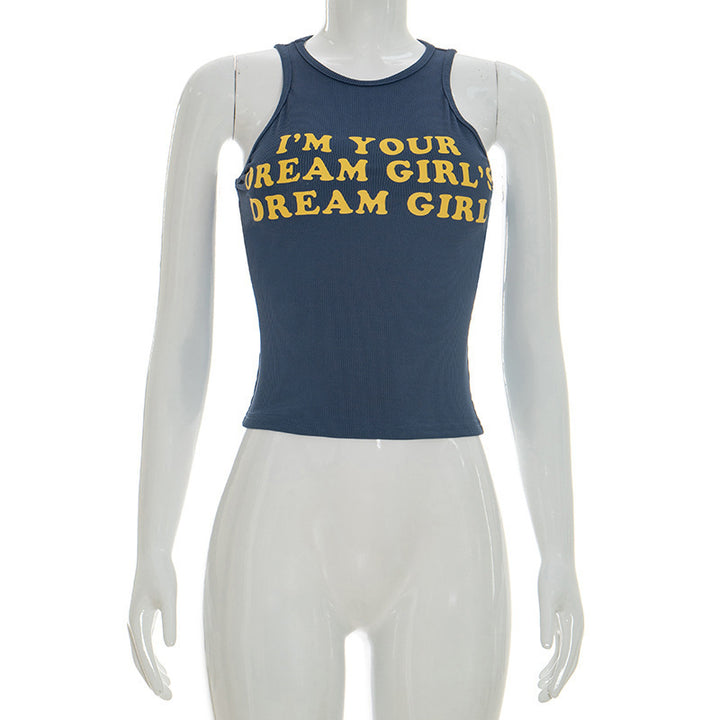Damen Crop-Top mit kreativem Schriftzug und figurbetontem Schnitt Drune