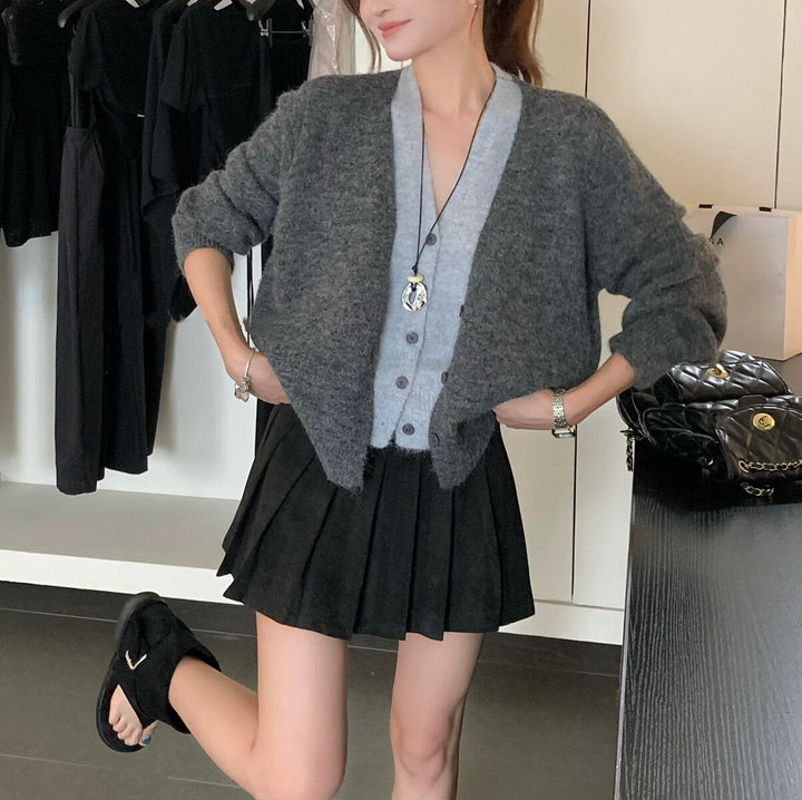 Damen kuschelige Strickjacke mit verspieltem V-Ausschnitt und weichem Material Drune