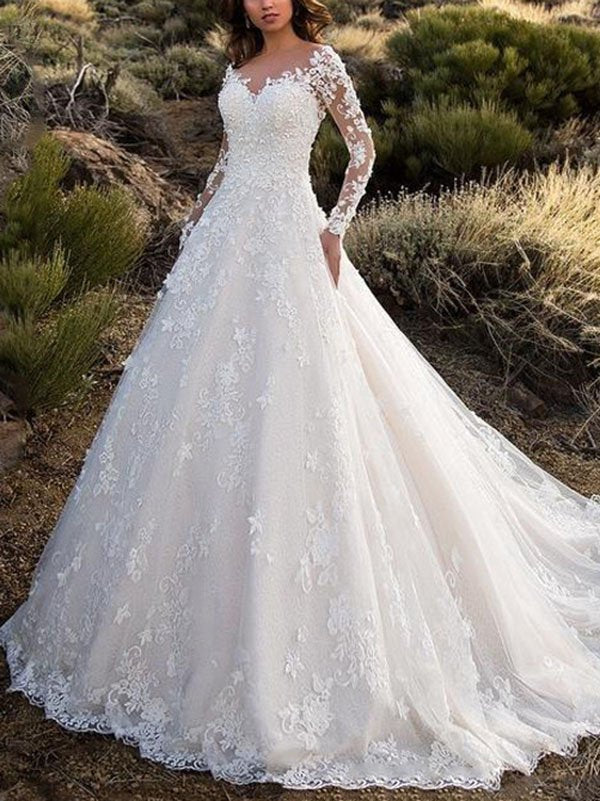 Damen Elegantes Spitzen-Abendkleid mit tiefem V-Ausschnitt und langen Ärmeln Drune