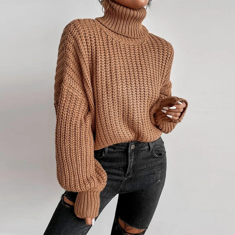 Damen nan grober Rollkragenpullover mit Oversize-Ärmeln und gerippten Bündchen Drune