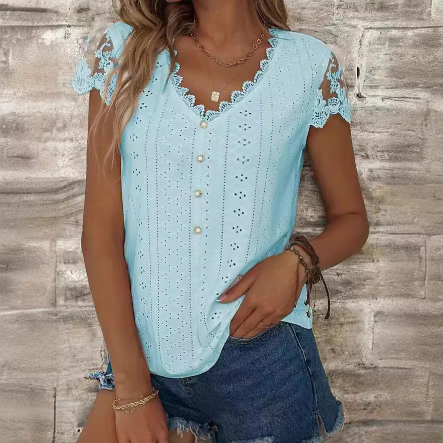 Damen Bluse mit romantischen Rüschen und einzigartiger Lochstickerei Drune