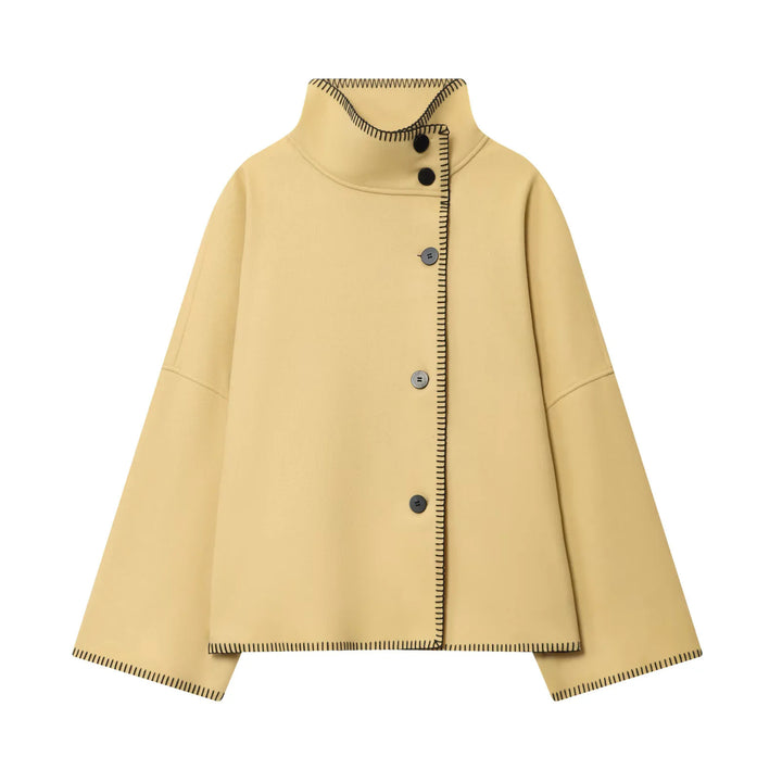 Damen nan weite Wollcape-Jacke mit hohem Stehkragen und asymmetrischer Knopfleiste Drune