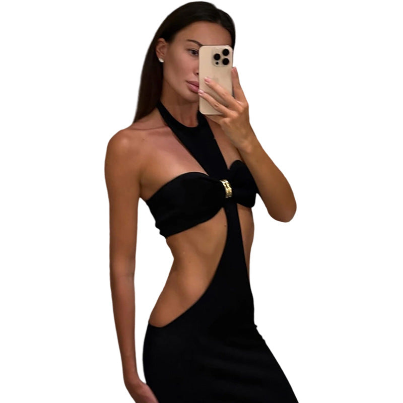 Damen Elegantes Maxikleid mit tiefem Schlüssel-Ausschnitt und figurbetonendem Schnitt Drune
