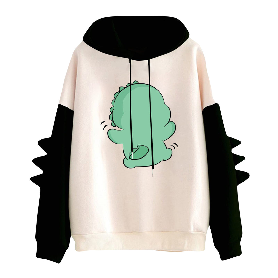 Damen nan Kapuzenpullover mit niedlichem Dinosaurierprint und dreidimensionalen Stacheln Drune