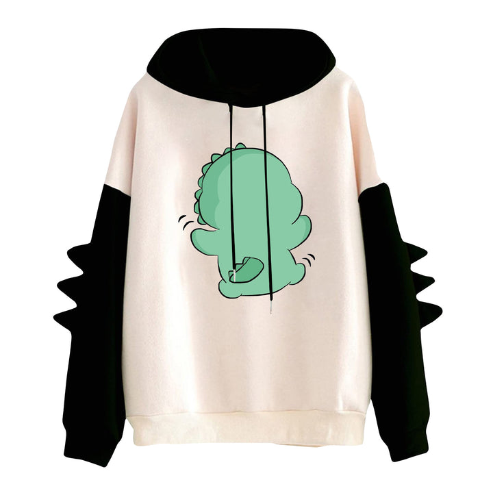 Damen nan Kapuzenpullover mit niedlichem Dinosaurierprint und dreidimensionalen Stacheln Drune