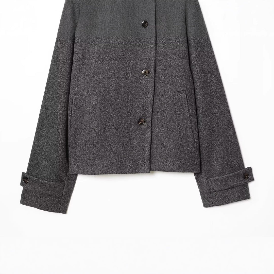 Damen Kurze Boxy-Wollmix-Jacke mit Stehkragen und aufgesetzten Pattentaschen Drune