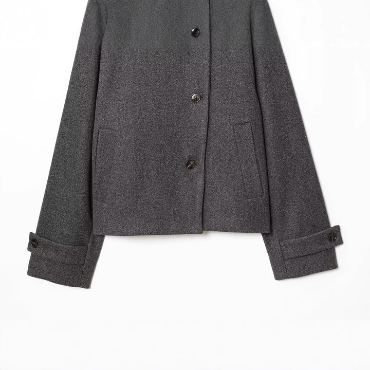 Damen Kurze Boxy-Wollmix-Jacke mit Stehkragen und aufgesetzten Pattentaschen Drune