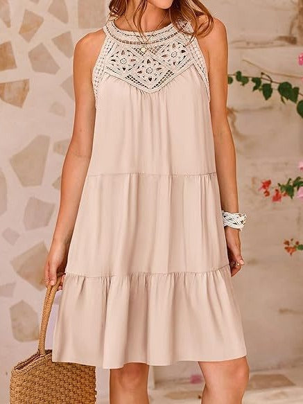 Damen Luftiges Sommerkleid mit Spitzenbesatz und weit geschnittenem Saum Drune
