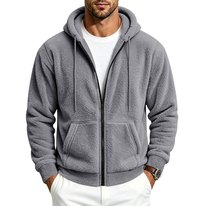 Herren Fleece-Kapuzenjacke mit Teddy-Innenfutter, durchgehendem Reißverschluss und Kängurutaschen Drune