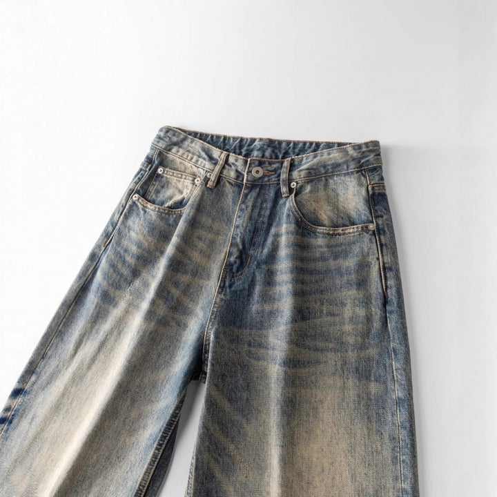 Herren Weite Gerade Vintage-Denim Jeans mit Used-Waschung Drune
