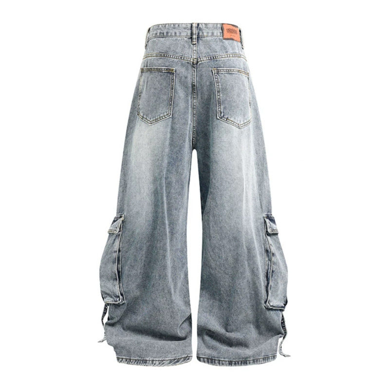 Damen weite Denim-Cargo-Culottehose mit hoher Taille und Multifunktionstaschen Drune