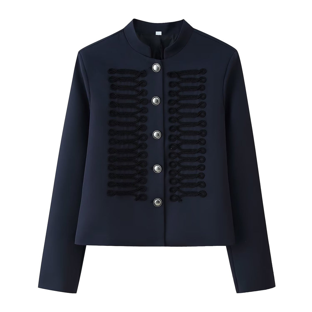 Damen Military-inspirierte Kurzjacke mit Stehkragen und Zierkordeln Drune