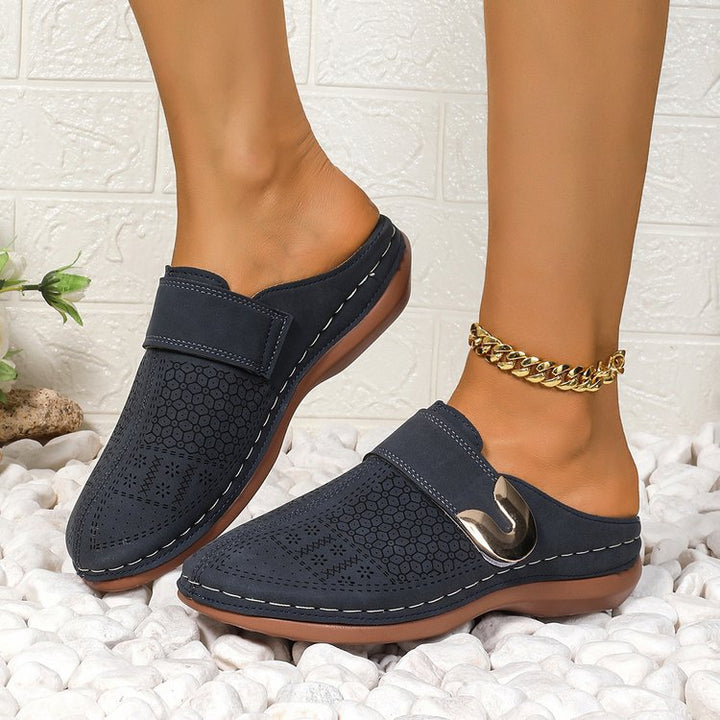 Damen Clogs mit dekorativer Schnalle und atmungsaktiver Oberflächenstruktur Drune