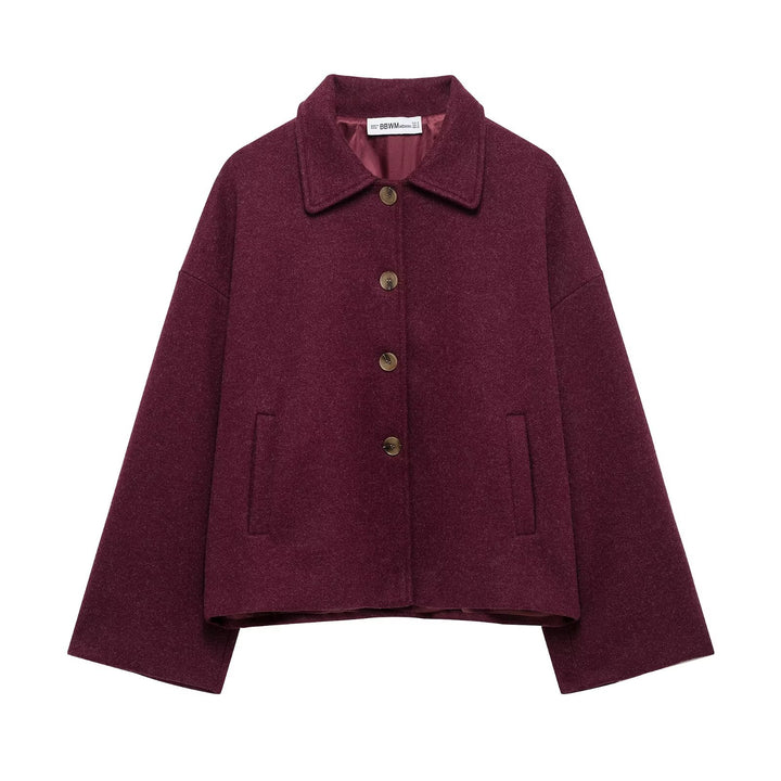 Damen nan kurze kastige Wolljacke mit Hemdkragen, durchgehender Knopfleiste und eingesetzten Eingrifftaschen Drune