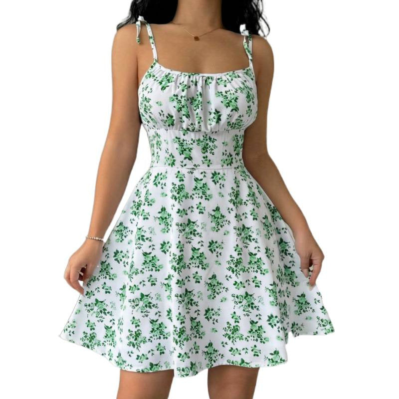 Damen Blumenkleid mit verstellbaren Spaghetti-Trägern und femininem Schnitt Drune