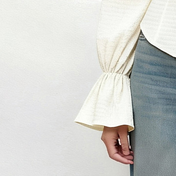 Damen Oberteil mit Puffärmeln und raffiniertem Knoten-Details Drune
