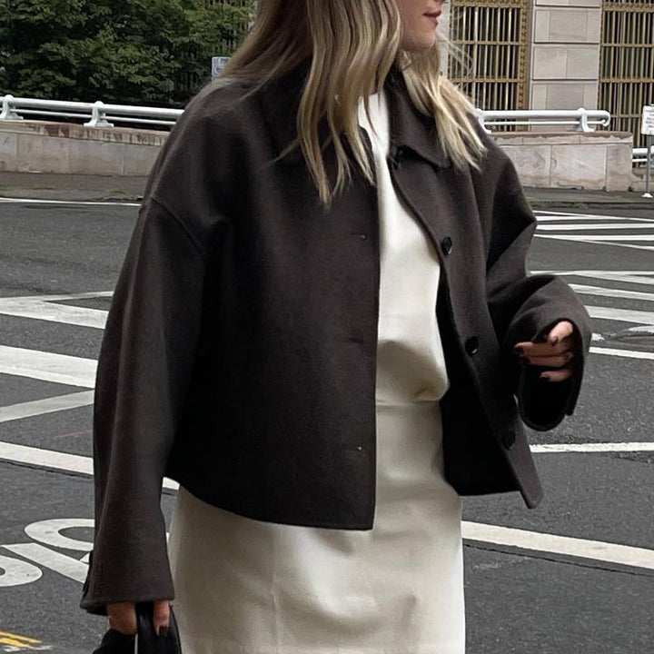 Damen oversized Wolljacke mit elegantem Kragen Drune