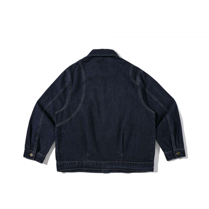 Unisex Kastenförmige Denim-Workerjacke mit übergroßen aufgesetzten Rundtaschen Drune