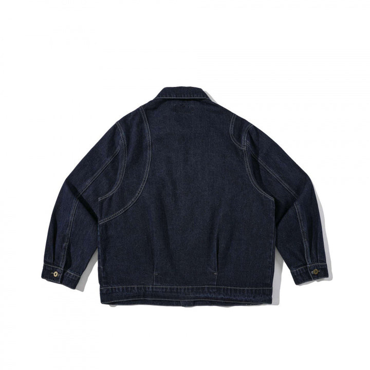 Unisex Kastenförmige Denim-Workerjacke mit übergroßen aufgesetzten Rundtaschen Drune