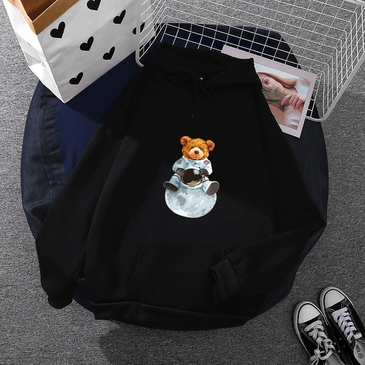 Damen nan weicher Oversize-Kapuzenpullover mit kawaii Pilzfrosch-Print, Kängurutasche und gerippten Bündchen Drune