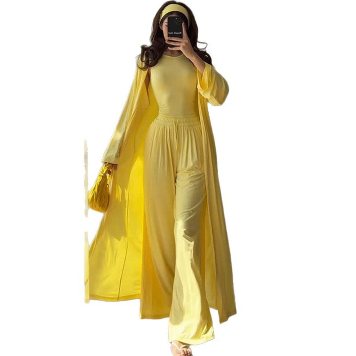 Damen Loungewear-Kombination mit fließendem Kimono und bequemer Hose Drune