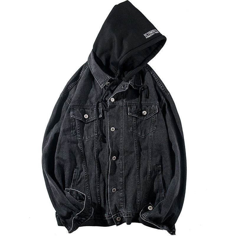 Herren Modische Denimjacke mit Kapuze Drune
