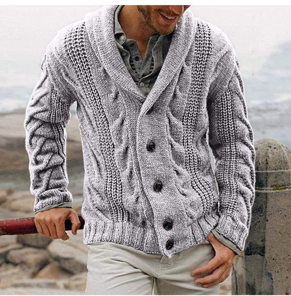 Herren nan grobstrick Cardigan mit Schalkragen und Zopfmuster Drune
