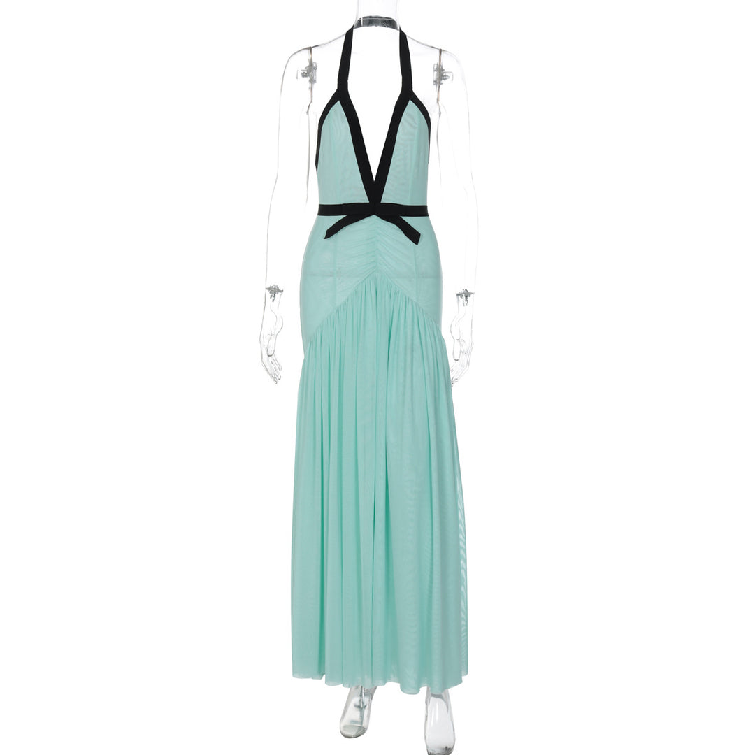 Damen Maxikleid mit tiefem V-Ausschnitt und innovativer Raffung Drune