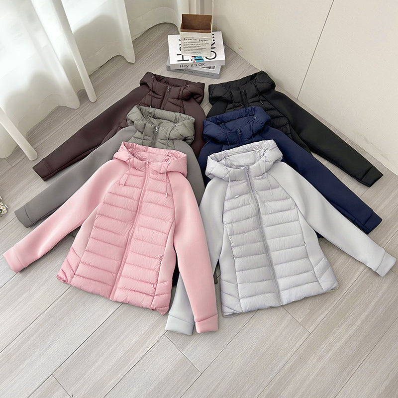 Damen nan gesteppte Hybridjacke mit Kapuze, Softshell-Ärmeln und leichter Thermoisolierung Drune