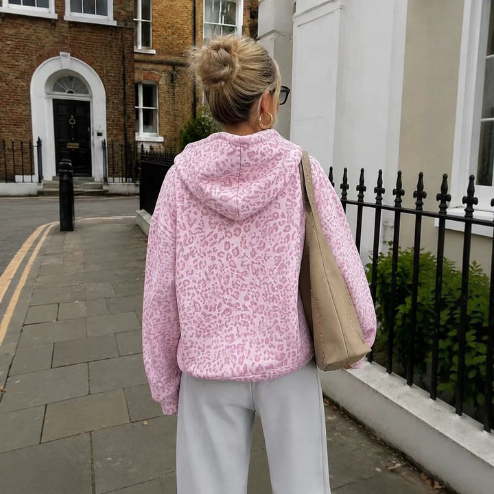 Damen Lockerer Kapuzenpullover im Leoprint mit Oversize-Schnitt Drune
