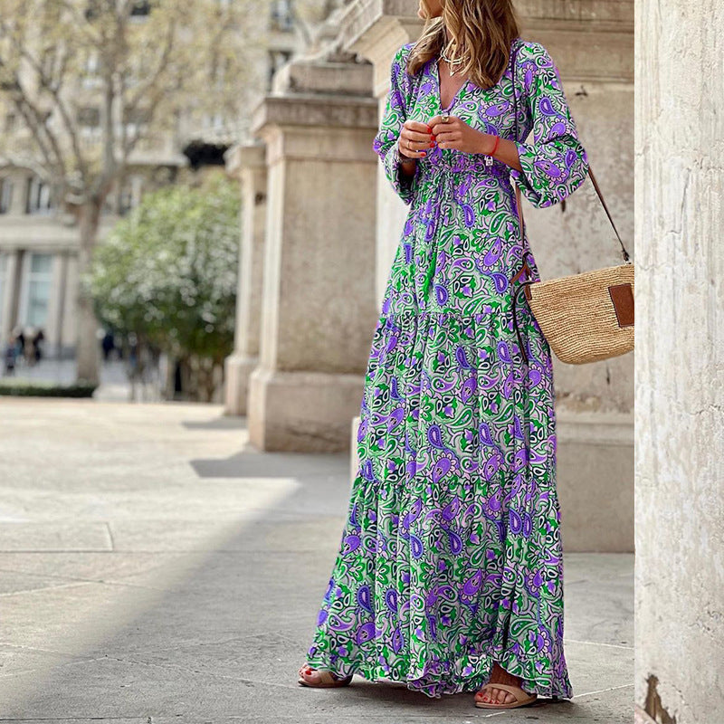Damen Maxikleid mit eleganter Paisley-Optik und luftigen Ärmeln Drune